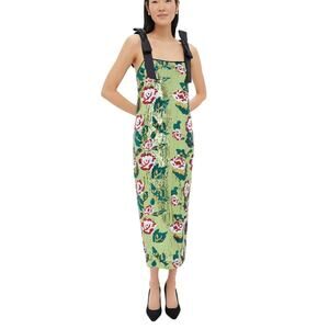 Tuckernuck Green Floral Sequin Midi Dress with Black Straps